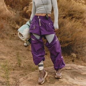 Free People Movement Convertible Purple Hiking/Cargo Pants with Zipper & Details